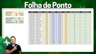 Planilha de Folha de Ponto no Excel | Horas Trabalhadas, Horas Extras etc