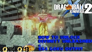 How to unlock DIVINITY UNLEASHED & SS4 Goku Outfit -Dragon Ball Xenoverse 2 -