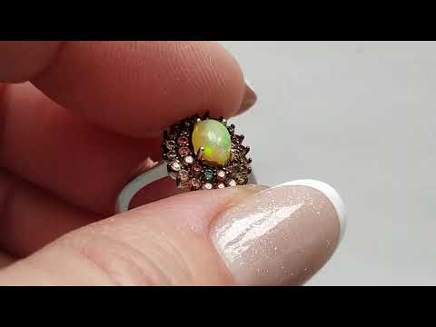 Серебряное кольцо с эфиопским благородным опалом 0.54ct (7х5мм) и сапфирами Сонгеа Размер 16.0 - фото 3 - id-p2917555331