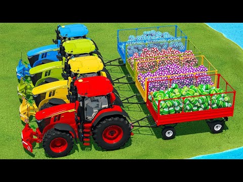 RIGITRAC vs LANDINI vs JOHN DEERE vs FENDT TRACTORS BATTLE WITH DRAGON EGGS - Farming Simulator 22