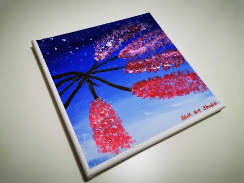 Easy Simple Flowers on Canvas 🌸 Acrylic Paint By Beginners🌸 ASMR #2