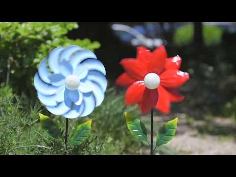 33"H Glow in the Dark Flower Wind Spinner Stake 47M3106 by Evergreen