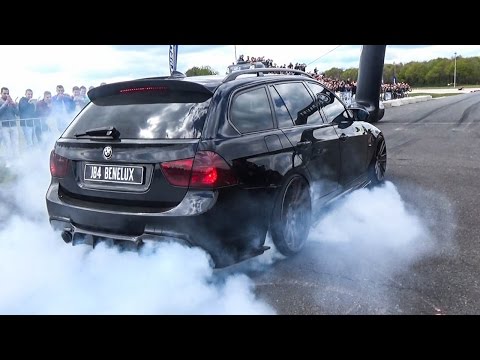 BMW 335i (E91)  900HP vs Mercedes C63 AMG -  BURNOUTS & DRAG!