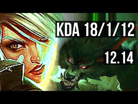 RIVEN vs WARWICK (TOP) | 18/1/12, Legendary, 65% winrate | KR Master | 12.14