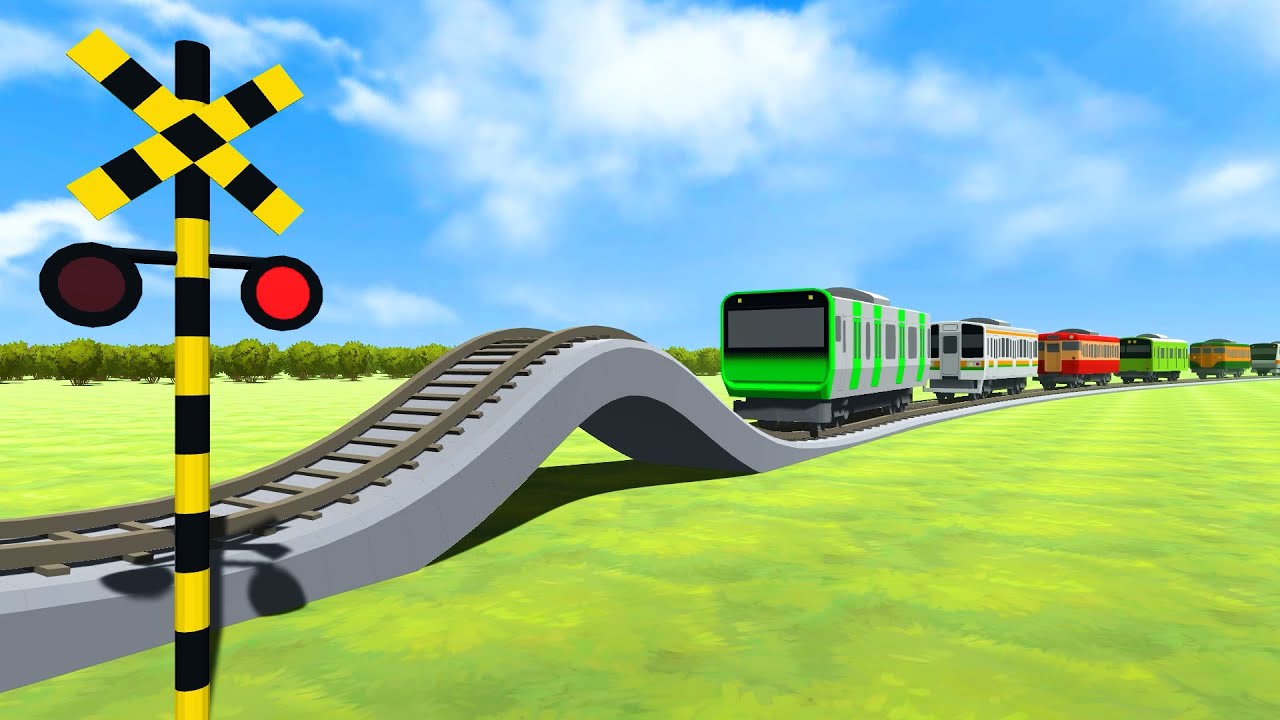 【踏切】でこぼこ線路を走る山手線や京急の電車【カンカン】 | 踏切アニメ Railroad Crossing Animation