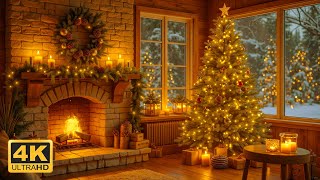 Warm Christmas Eve 🎅🎄| Festive Fireplace &amp; Glowing Tree Ambience in Stunning | 4K Ultra HD
