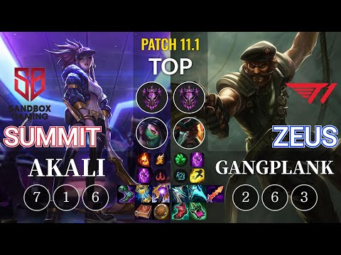 SB Summit Akali vs T1 Zeus Gangplank Top - KR Patch 11.1