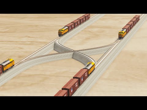 Impossible Rail Tracks Crossover Vs Trains Crossing - BeamNG.Drive