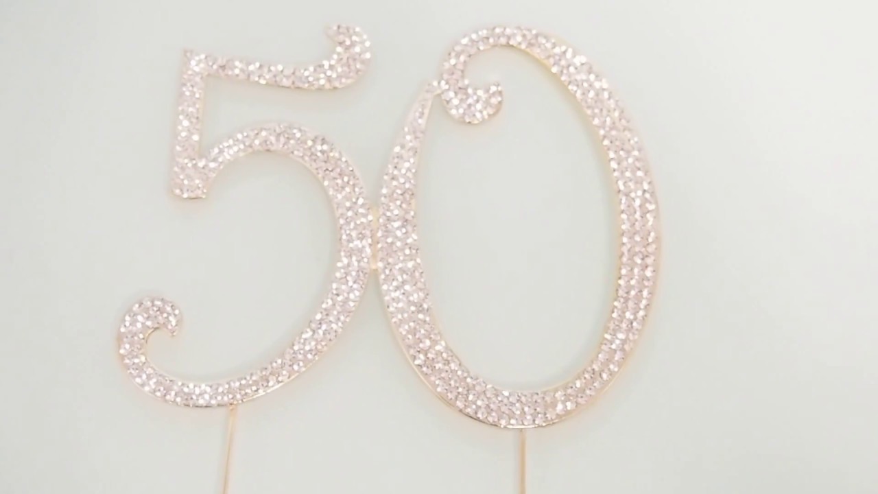 Cake Topper 50th Anniversary Marriage Wedding Celebration Reunion Crystal Diamond Rhinestone Bling