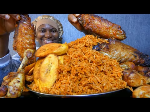 Cook and Eat Wuth Me jollof rice with grilled turkey wings and chicken/ Asmr Mukbang
