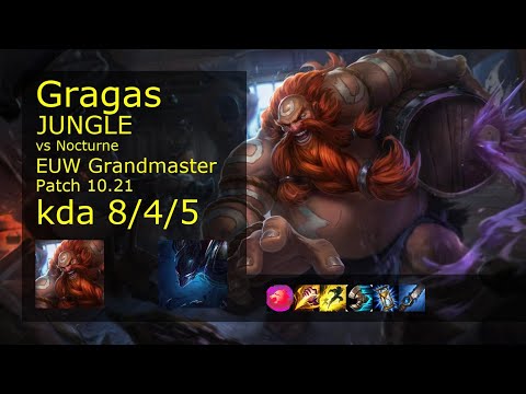 Gragas vs Nocturne Jungle - EUW Grandmaster 8/4/5 Patch 10.21 Gameplay