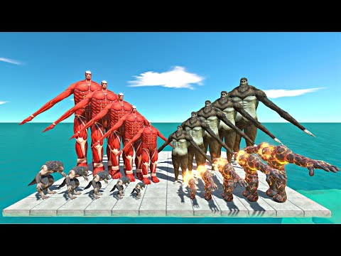 Team War | Colossal Titan + Werewolf vs Beast Titan + Lava Golem - Animal Revolt Battle Simulator