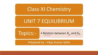 Chemistry 11 Chapter 7 Equilibrium #Relation between Ka and Kb