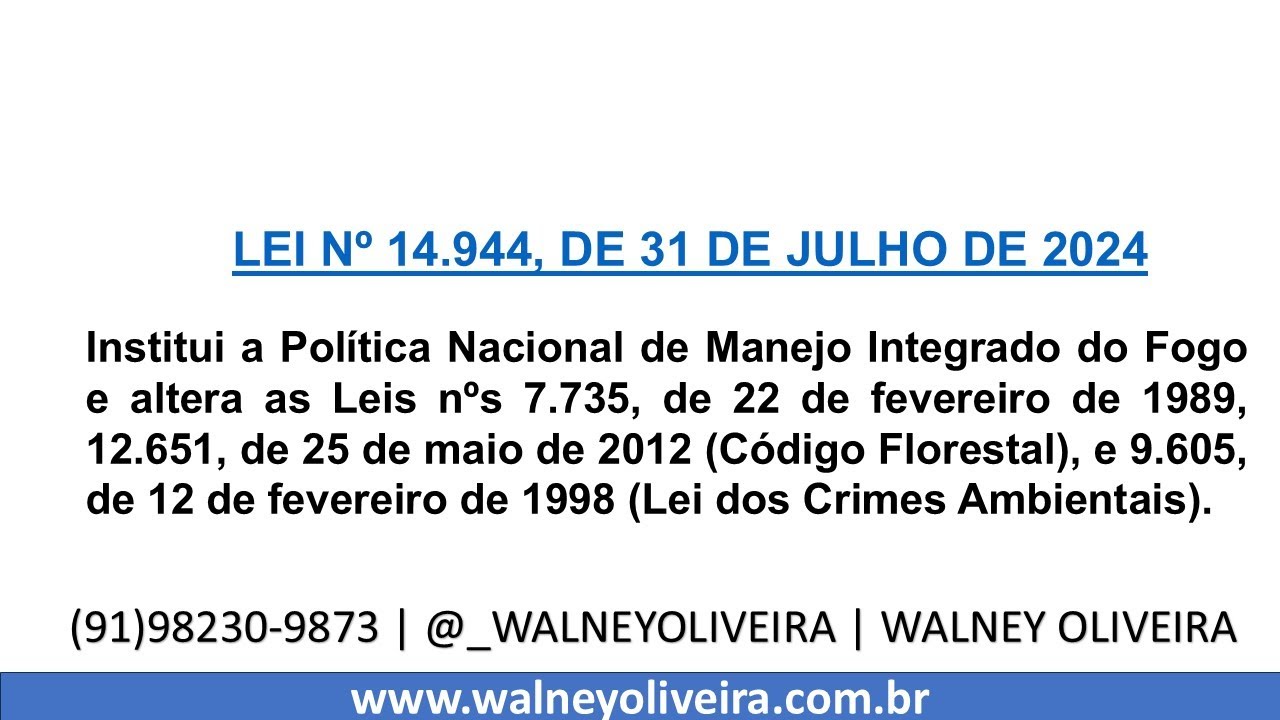 Lei nº 14.944/2024 (Política Nacional de Manejo Integrado do Fogo)