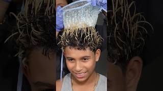 Mi hijo me pidió mechas platinada y así resultó todo esto 🤯 #mechas #cabello #balayage