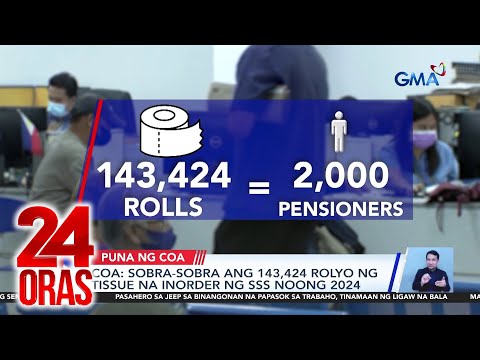 COA - Sobra-sobra ang 143,424 rolyo ng tissue na inorder ng SSS noong 2024 | 24 Oras