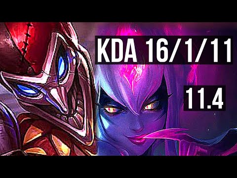 SHACO vs EVELYNN (JUNGLE) | 16/1/11, 2.8M mastery, 1700+ games, Legendary | EUW Master | v11.4