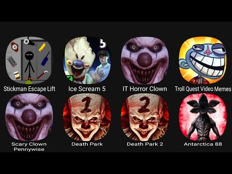 Stickman Escape Lift, Ice Scream 5, IT Horror Clown, Troll Quest Video Memes, Scary Clown Pennywise.