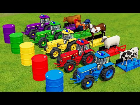 LOAD & TRANSPORTING ANIMALS  WITH JOHN DEERE POLICE TRACTORS ON PARKOUR - FS22