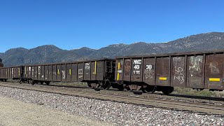 Seven Locomotives Heavy Massive Gondola &amp; Manifest Train! Beautiful Blue Skies! 2-24-22 4KHDR