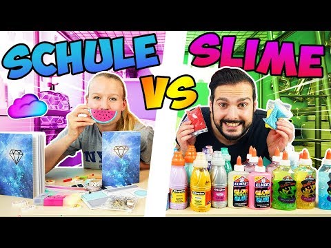 SLIME VS SCHULE MYSTERY BOX CHALLENGE Wählen Kathi & Kaan coole Schulsachen oder Schleimzutaten?