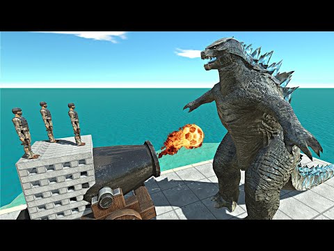 Soldier and Cannon vs Godzilla Team | Kaiju Monsters - Animal Rebellion Battle Simulator