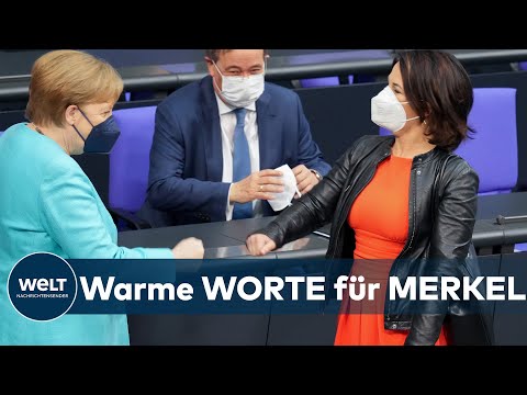 TIEFER KOTAU: Baerbock würdigt Europapolitik von Kanzlerin Merkel | WELT Dokument