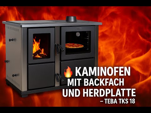 Kaminofen mit Backfach & Kochplatte für unabhängiges Kochen und Heizen - Teba TKS 18