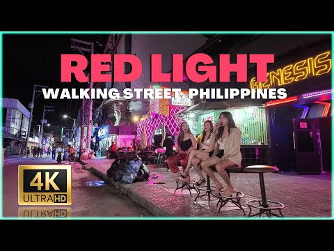 Night Life in WALKING STREET the RED LIGHT DISTRICT of Angeles City, Pampanga Philippines 4K ????????