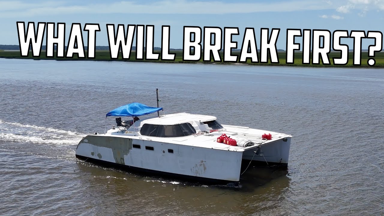 ⛵️Hurricane-damaged catamaran on the move. Ep 639