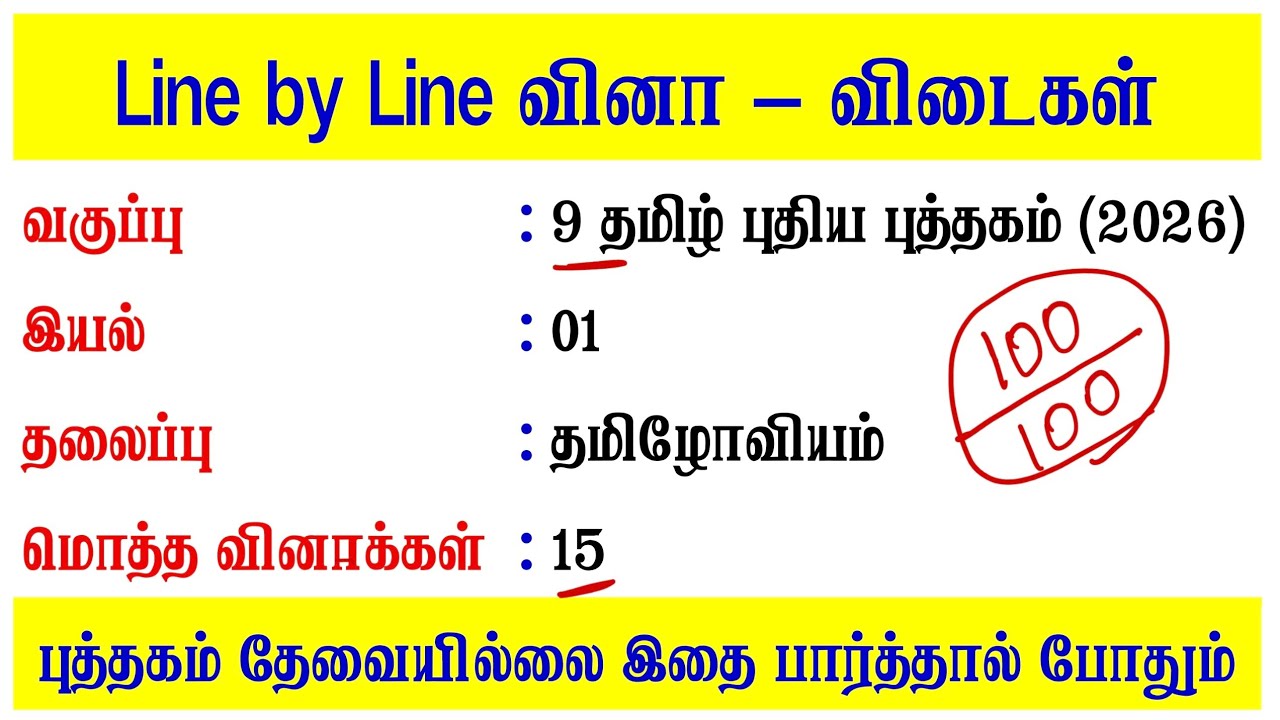 9th தமிழ் - இயல் 01 - தமிழோவியம் - Line By Line Questions