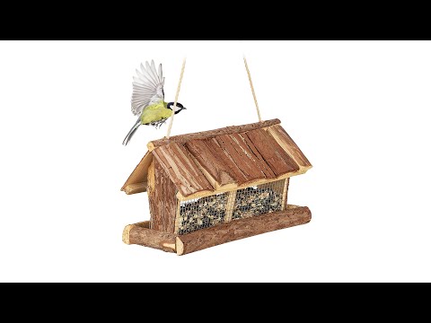 Mangeoire à oiseaux avec écorce Marron - Argenté - Bois manufacturé - Métal - 32 x 19 x 16 cm