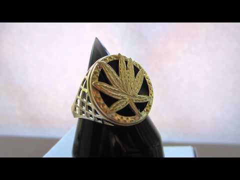 Brand New 9ct Gold & Onyx Cannabis Ganga Ring £184.99