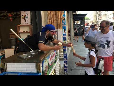 Istanbul ice cream - hard work :-) Taksim - Istiklal caddesi