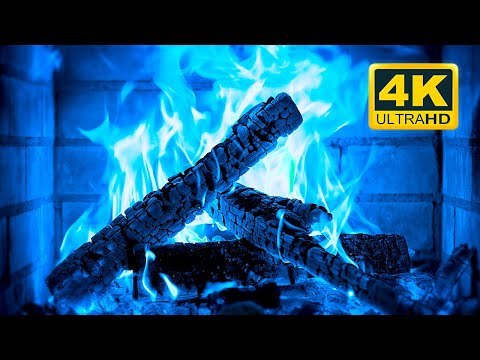 🔥🎃 Halloween Fireplace 4K (12 HOURS). Blue Fireplace with Crackling Fire Sounds. Magic Fireplace