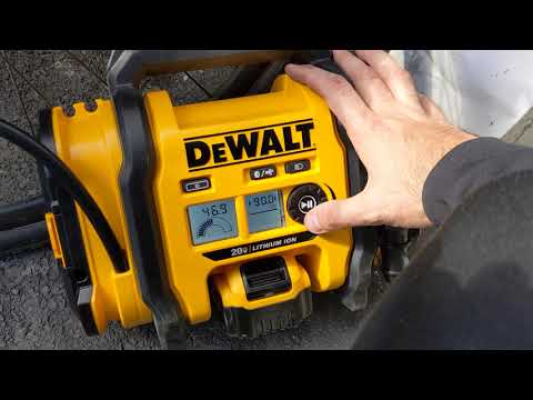 How to inflate a bike tire with a Presta valve using a DeWalt 20v DCC020IB inflator battery mode