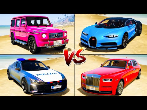 Bugatti Chiron vs Mercedes G63 vs Rolls Royce Phantom vs Audi Police - GTA 5 Car Mods Which is best?