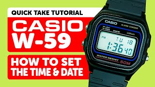 CASIO W-59 (Module 590) - HOW TO SET THE TIME AND DATE in 12/24 Hour Formats.