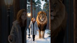 AW - Giant Lion and Beautiful girl #animals #lion #narnia #winter #beautiful