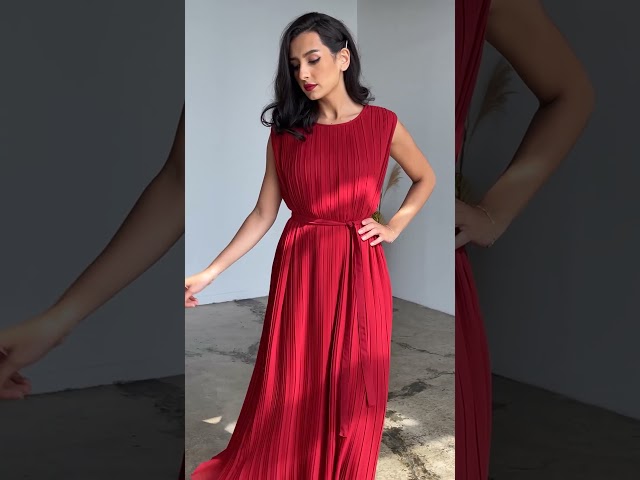 فستان شيفون مبطن كت أحمر بكسر - بليتس