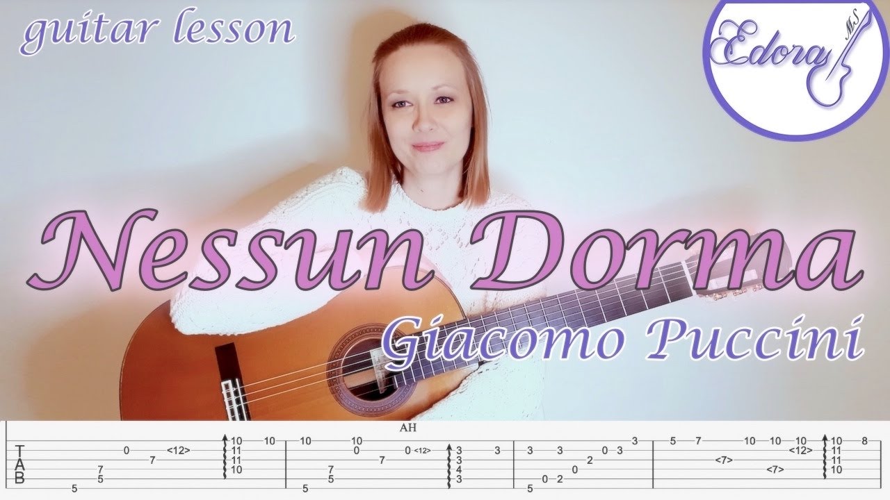 NESSUN DORMA Fingerstyle Guitar Tutorial with Tabs On Screen - Giacomo Puccini