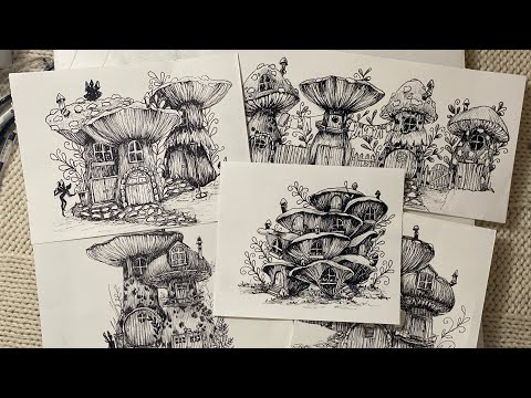 Let’s doodle some mushroom fairy villages. Quickie sketch