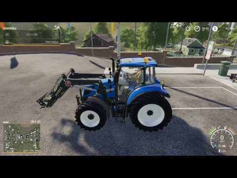 Part of a video titled How to put a fork on a front loader Farming Simulator 19 - YouTube
