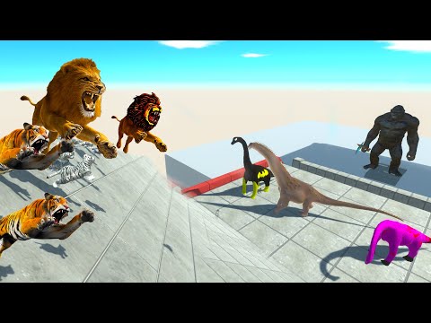 LION TEAM ZIGZAG DEATH FALL CHALLENGE - Animal Revolt Battle Simulator