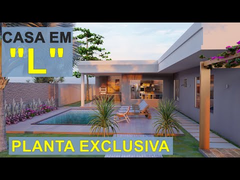 Casa com piscina | PLANTA BAIXA EM L | Casa com dois quartos em L, Nunca vista antes