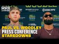 Jake Paul vs. Tyron Woodley Full Press Conference Staredowns | Paul vs. Woodley | MMA Fighting