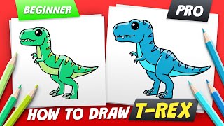 How to Draw Trex dinosaur (Draw for Kids) Beginner vs Pro - Easy Step By Step
