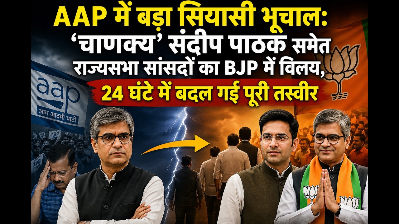 AAP में बड़ा सियासी भूचाल: चाणक्य’ संदीप पाठक समेत राज्यसभा सांसदों का BJP में विलय