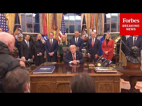 Trump Does Not Take Reporters' Questions After Signing Executive Order In The Oval Office