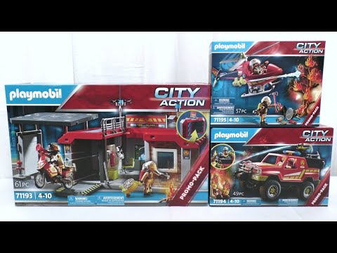 Unboxing Playmobil : La caserne des pompiers transportable (2022) – 71193, 71194, 71195